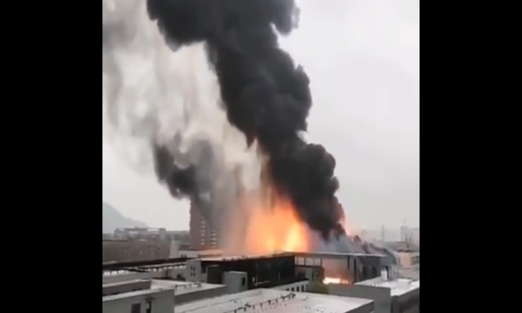 Factory burning in China, Apr 10-12, 2020
