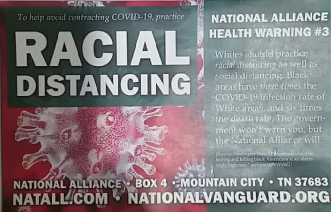 National Vanguard poster: “Racial Distancing during COVID19”